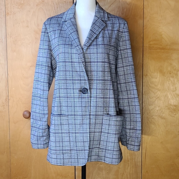 Max Studio blazer, black, white & burgundy - Picture 1 of 5